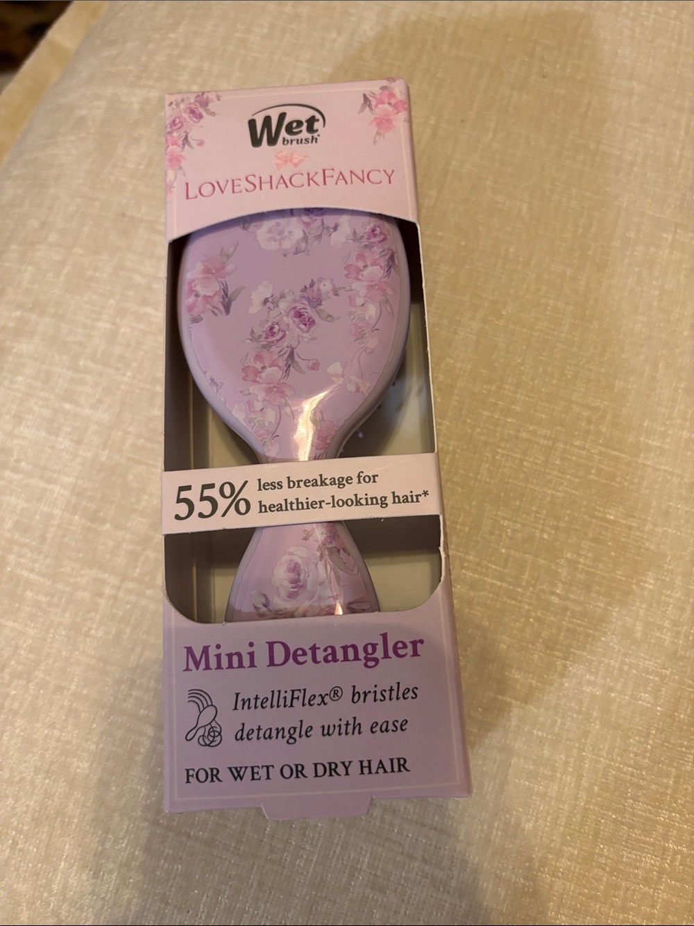 LoveShackFancy Lavender Floral Mini Detangler Brush